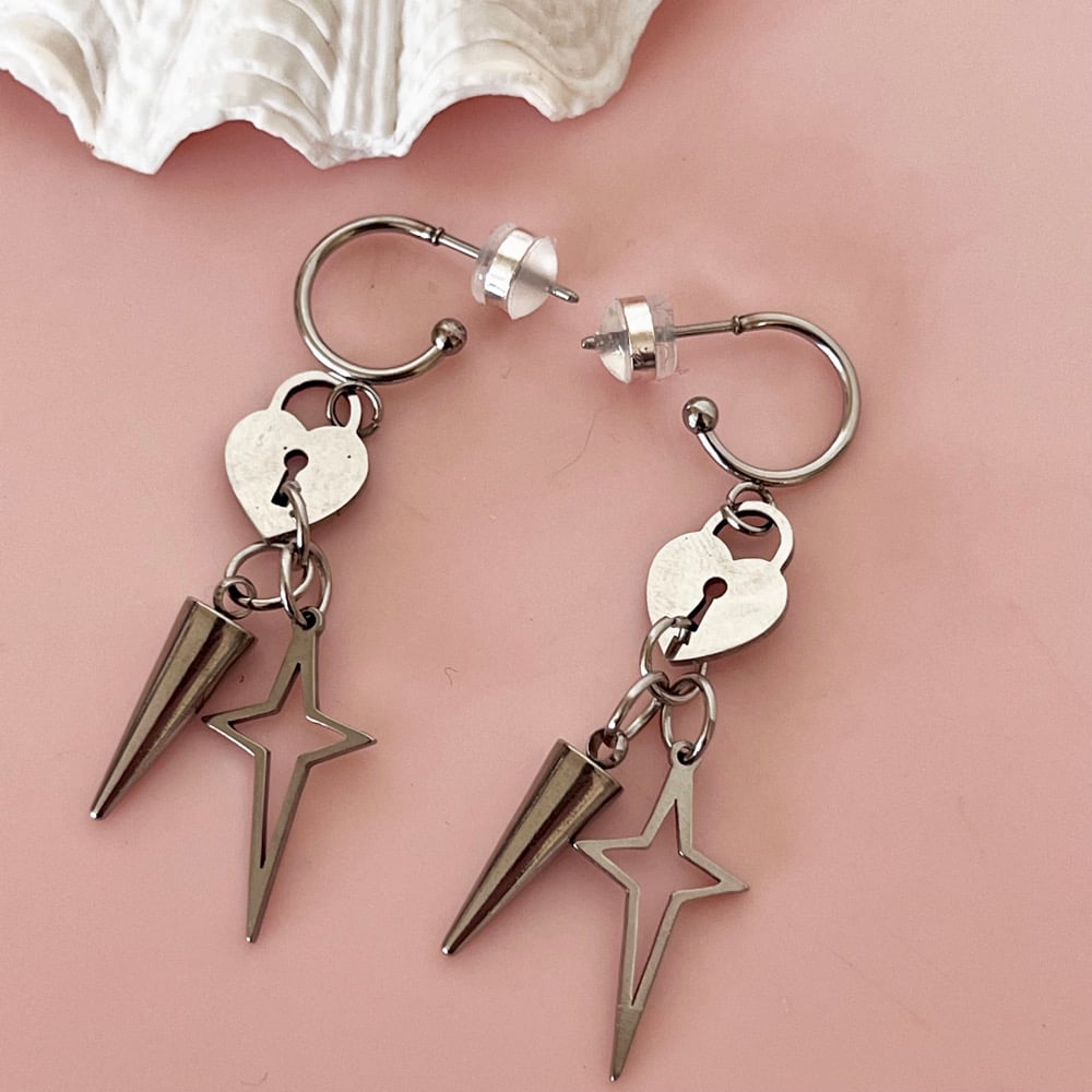 Image of Lock and Charm Half Hoops