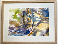 Image 2 of Lion lick - unframed Original Watercolour study