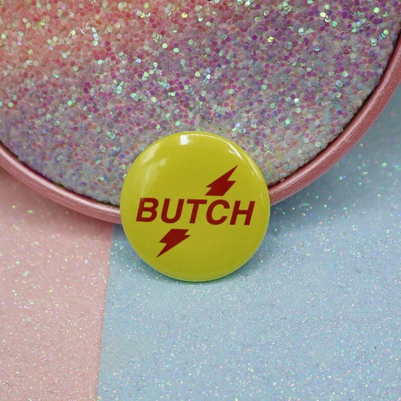 Image of Butch Button Badge. Rush Poppers themed