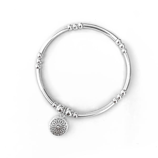 Image of Sterling Silver Flower Bangle Bracelet 