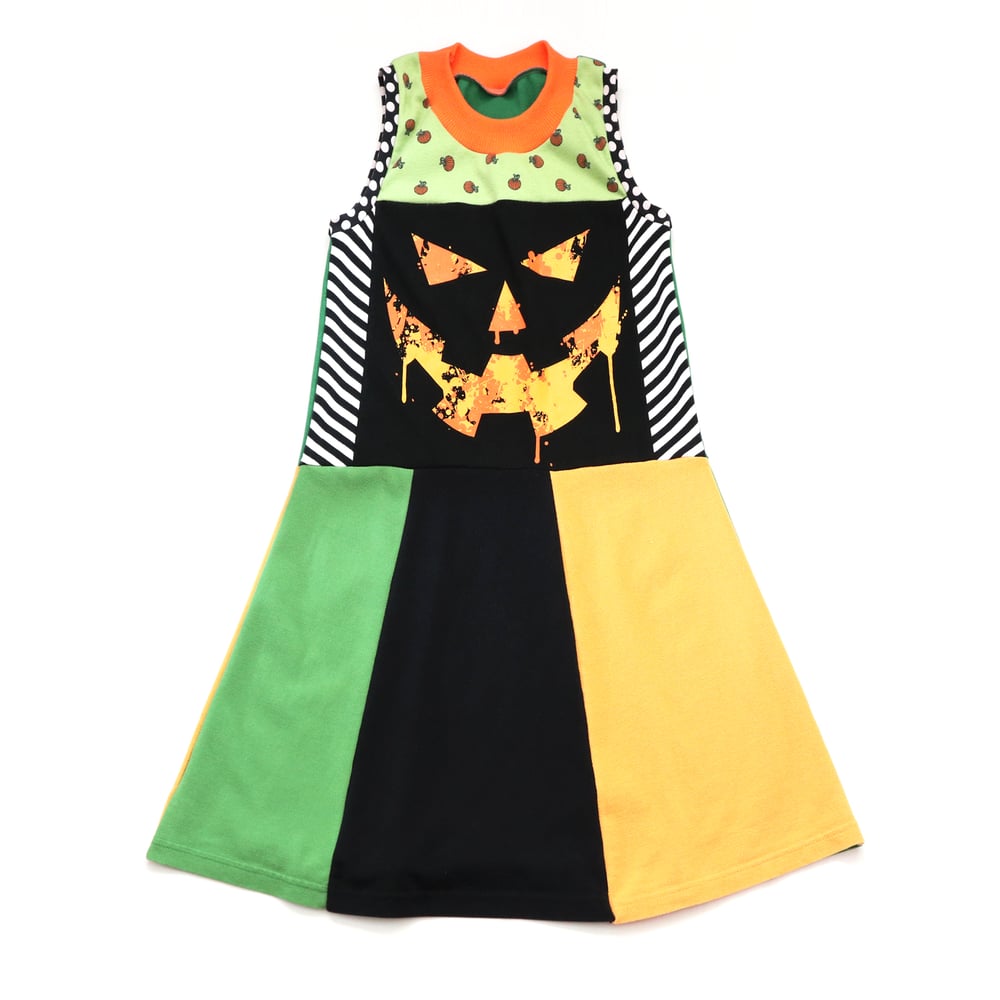 Image of pumpkin jack o lantern panel 10/12 COURTNEYCOURTNEY halloween spooky tank shift dress