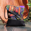Collage Art cross body purse with leather and brass ring