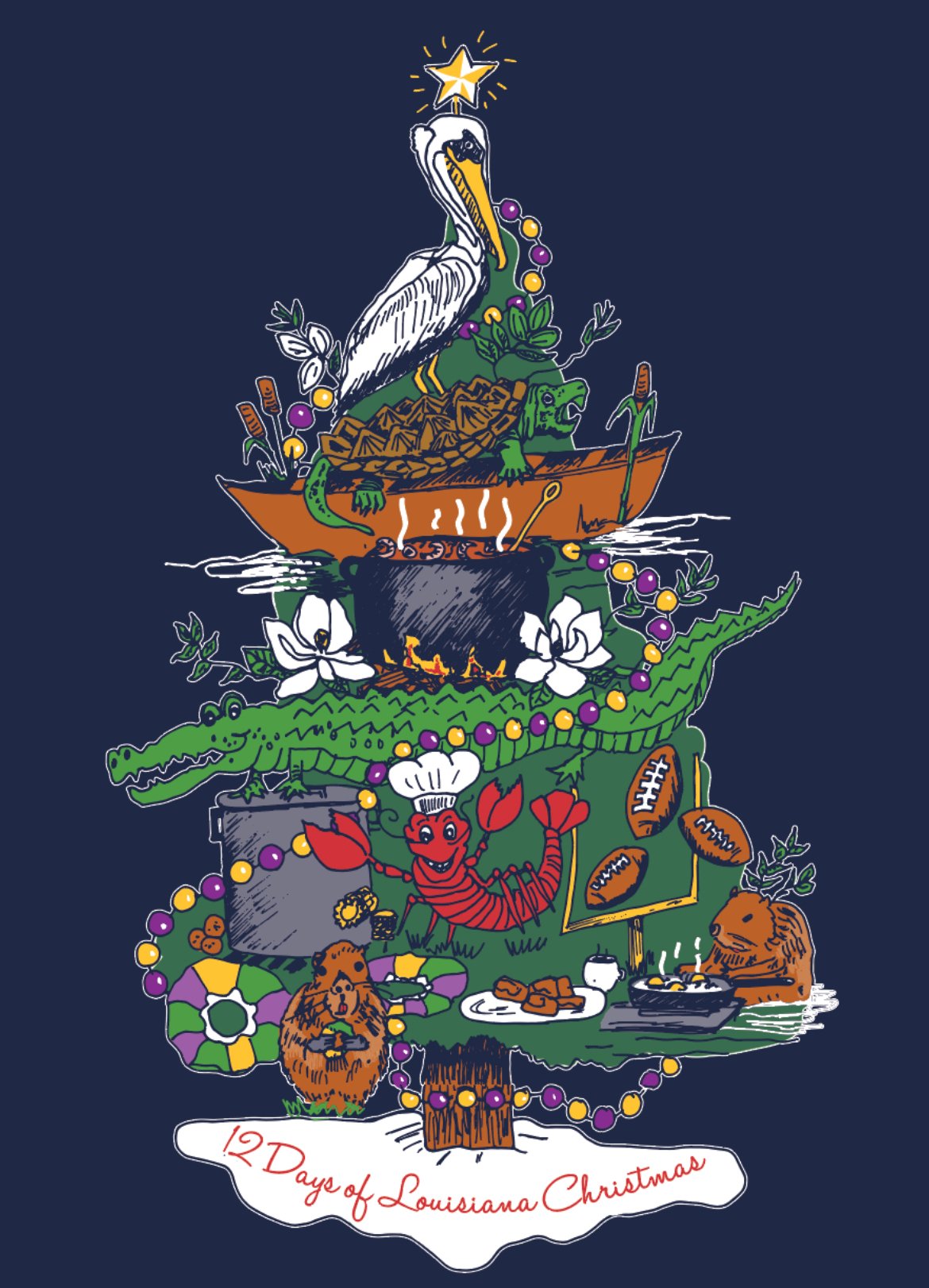 Image of Adult 12 Days of Louisiana Christmas LONG Sleeve Tee