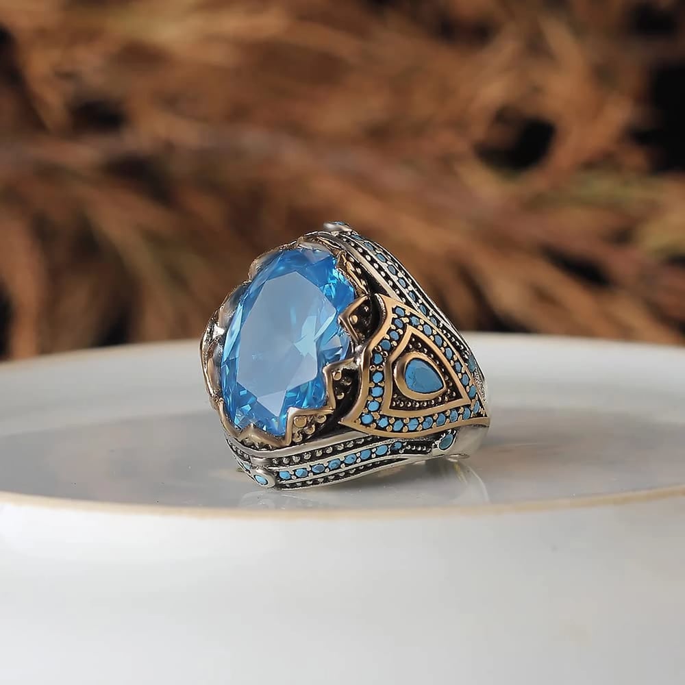 Blue Topaz Gem Stone Silver Ring