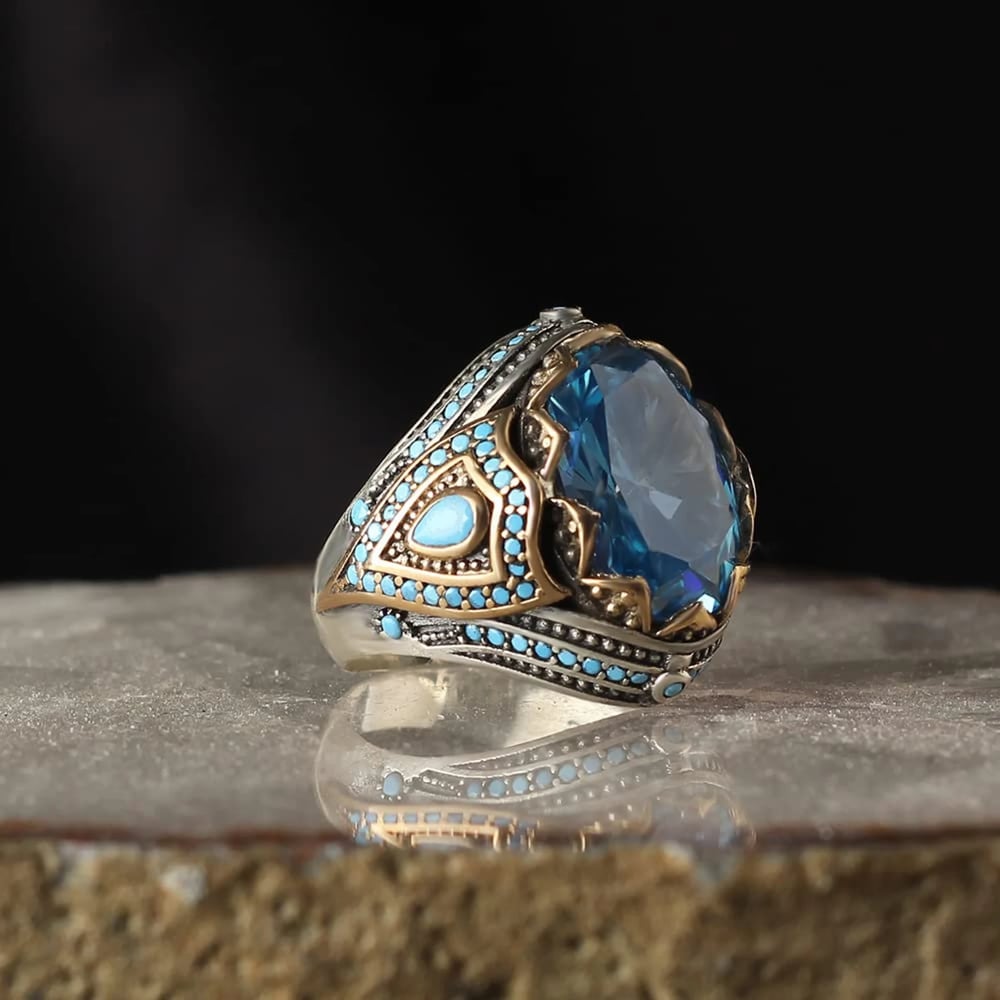 Blue Topaz Gem Stone Silver Ring