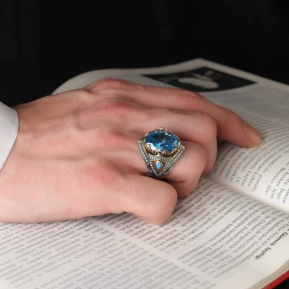 Blue Topaz Gem Stone Silver Ring