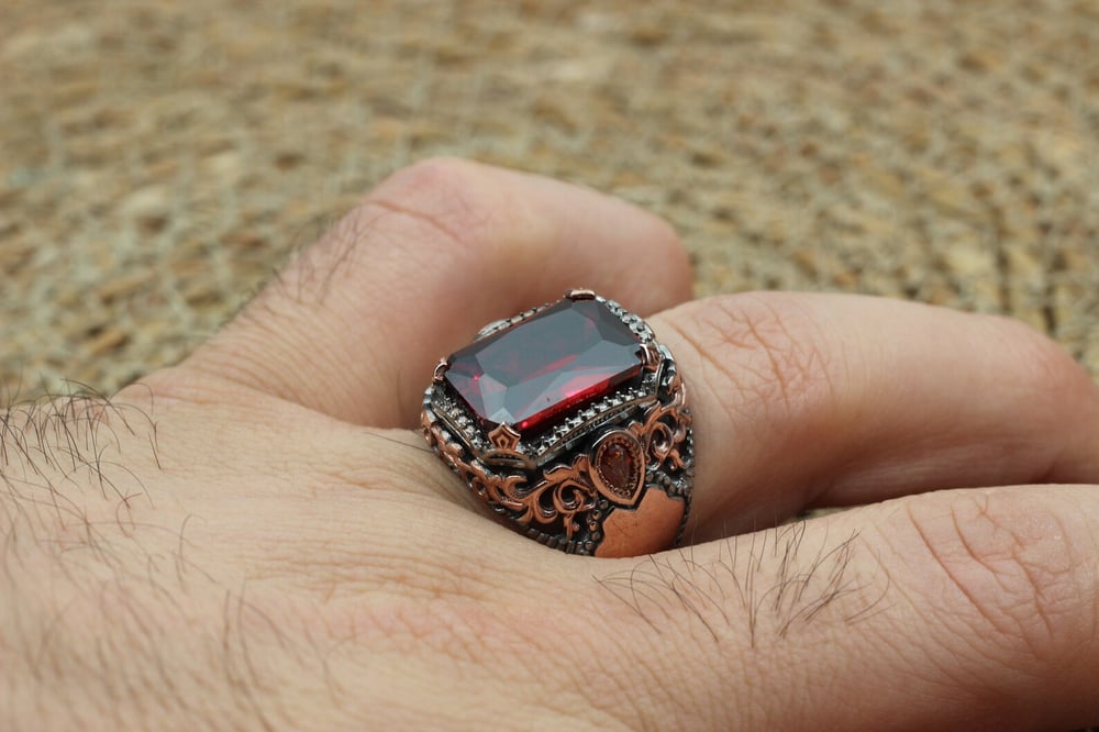 Handmade Silver Ruby Ottoman Ring.