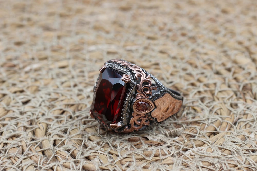 Handmade Silver Ruby Ottoman Ring.