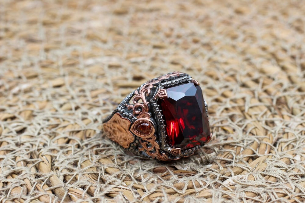Handmade Silver Ruby Ottoman Ring.
