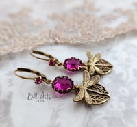 Image 3 of Dragonfly Earrings, Art Nouveau insect jewelry with Pink Swarovski Crystals By Eras Jewelry