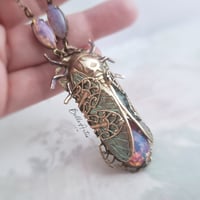 Image 1 of Cicada necklace, Fire opal cicada insect jewelry Art Deco style