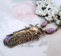 Image 4 of Cicada necklace, Fire opal cicada insect jewelry Art Deco style
