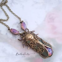 Image 3 of Cicada necklace, Fire opal cicada insect jewelry Art Deco style