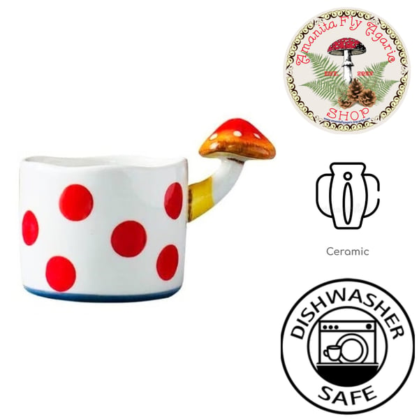 Image of 🍄 Amanita Mushroom Coffee Mug - Ceramic - Polka Dot - Cottagecore