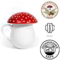 Image 1 of 🍄 Amanita Mushroom Coffee Mug - Ceramic - 12oz - White - Cottagecore