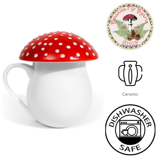 Image of 🍄 Amanita Mushroom Coffee Mug - Ceramic - 12oz - White - Cottagecore