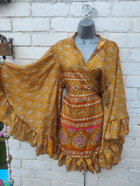 Image 3 of Amara Wrap dress -mustard and pink