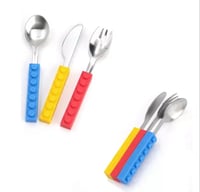 Image 1 of Snack and Stack Lego Cutlery Set with silicone handle