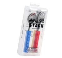 Image 2 of Snack and Stack Lego Cutlery Set with silicone handle