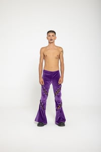 Image 2 of UNISEX FLARED VIOLET VELVET PANTS