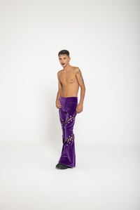 Image 1 of UNISEX FLARED VIOLET VELVET PANTS