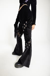 Image 1 of UNISEX FLARED BLACK VELVET PANTS