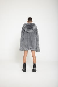 Image 3 of UNISEX GRAY LONG-HAIRED FAUX FUR COAT