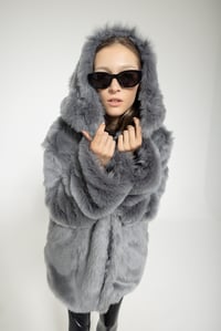 Image 5 of UNISEX GRAY LONG-HAIRED FAUX FUR COAT