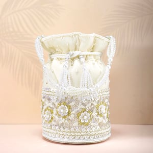 Image of White Creamy Pearly Potli bag