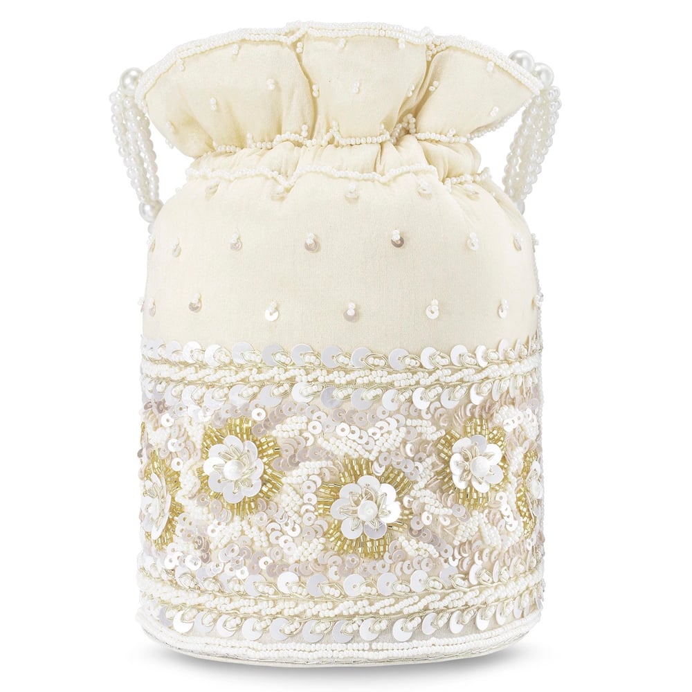 Image of White Creamy Pearly Potli bag