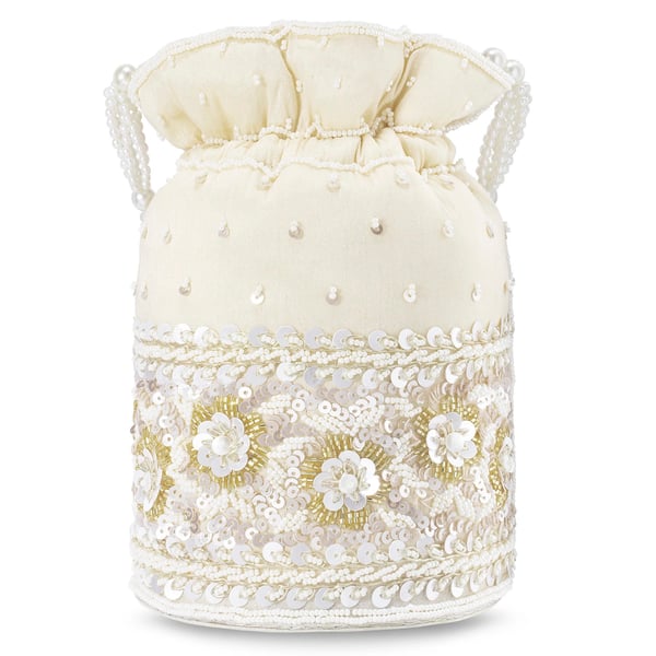 Image of White Creamy Pearly Potli bag