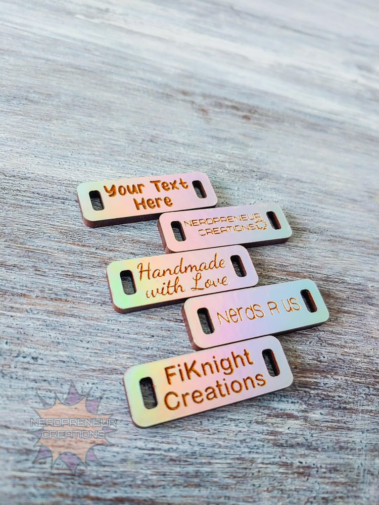 Image of Custom Wooden Tags - 1.5x0.5 inch - Holographic or Regular