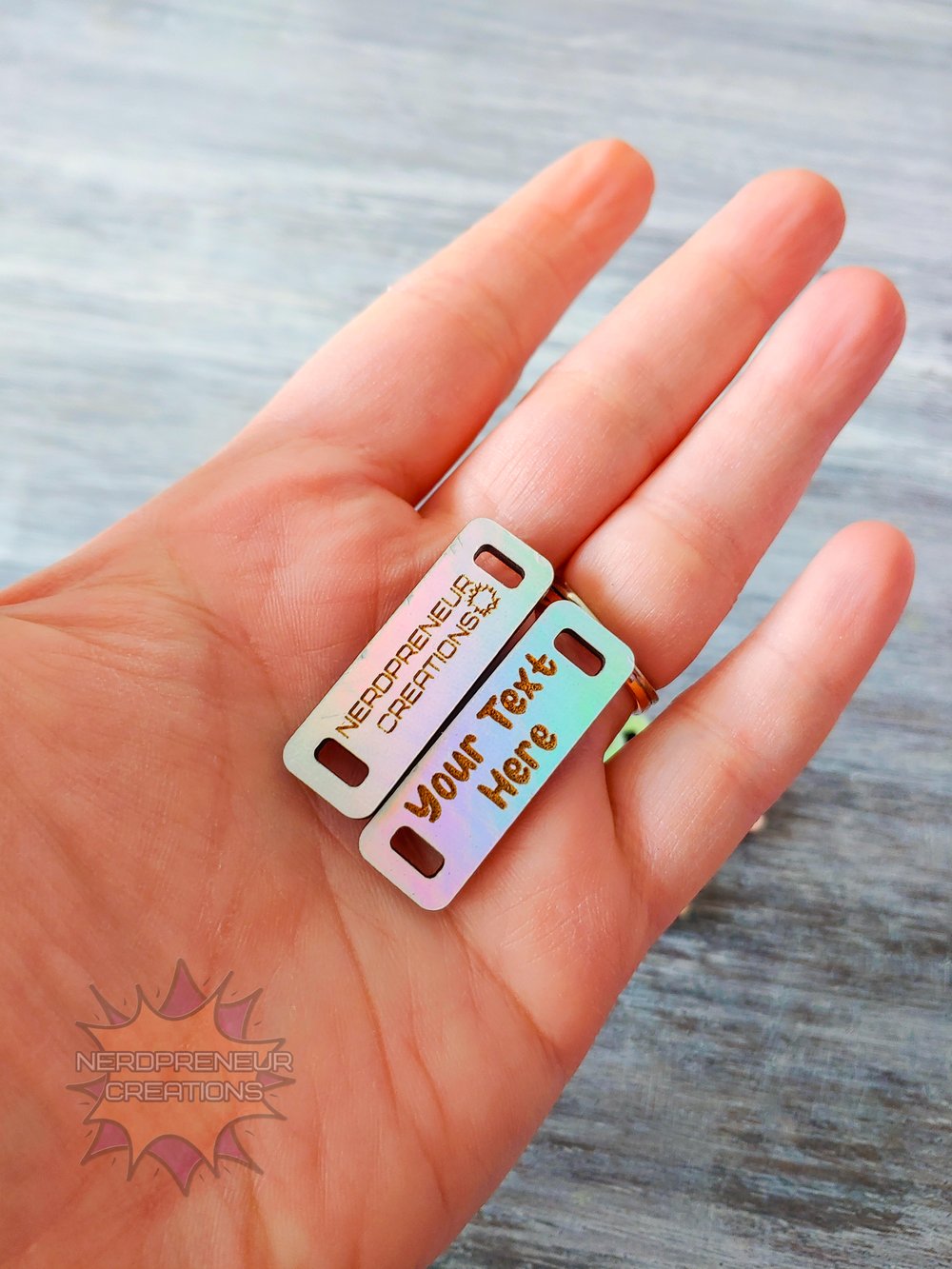 Image of Custom Wooden Tags - 1.5x0.5 inch - Holographic or Regular
