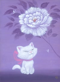 Image 2 of 'Peony and Kitten' Original Painting