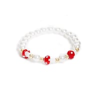 Image 2 of 🍄 Amanita Mushroom Bracelet - Elastic - Glass - Cottagecore