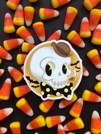 Image of Skull Boy Old Timey Retro Halloween Skeleton Vinyl Sticker