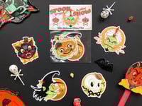 Image of Spook Show Retro Halloween Vinyl Sticker Pack! Retro Monster Art! Set of 5 Stickers- Witch, Skull, C