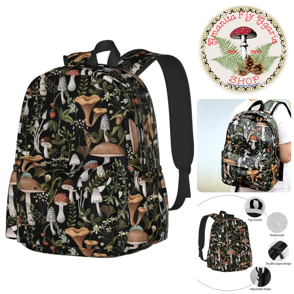 Image of 🍄 Mushroom Forest Backpack - Amanita - Bolete - Cottagecore