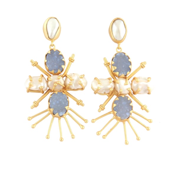 Image of Natural Fresh water sugar druzy Pearl earring
