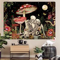 Image 4 of π Mushroom Forest Mush Love Tapestry - Amanita - Skeleton - Cottagecore