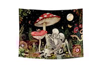 Image 2 of π Mushroom Forest Mush Love Tapestry - Amanita - Skeleton - Cottagecore