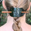 Hair Barrette with Wooden Stick #4 (Forest Green)