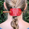 Hair Barrette with Wooden Stick #5 (Scarlet Red)
