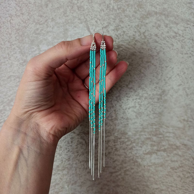 Image of Boucles d'oreilles longues turquoises "Boho"