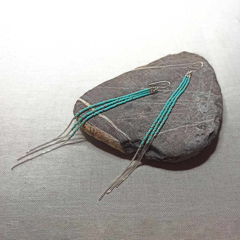 Image of Boucles d'oreilles longues turquoises "Boho"