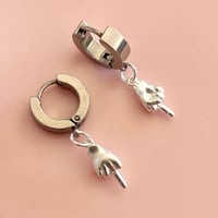Image 3 of Hand Signals -  Middle Finger Silver Huggies