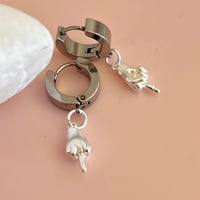Image 2 of Hand Signals -  Middle Finger Silver Huggies