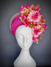 Image 1 of Floral halo crown in hot pink and peach