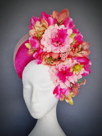 Image 2 of Floral halo crown in hot pink and peach
