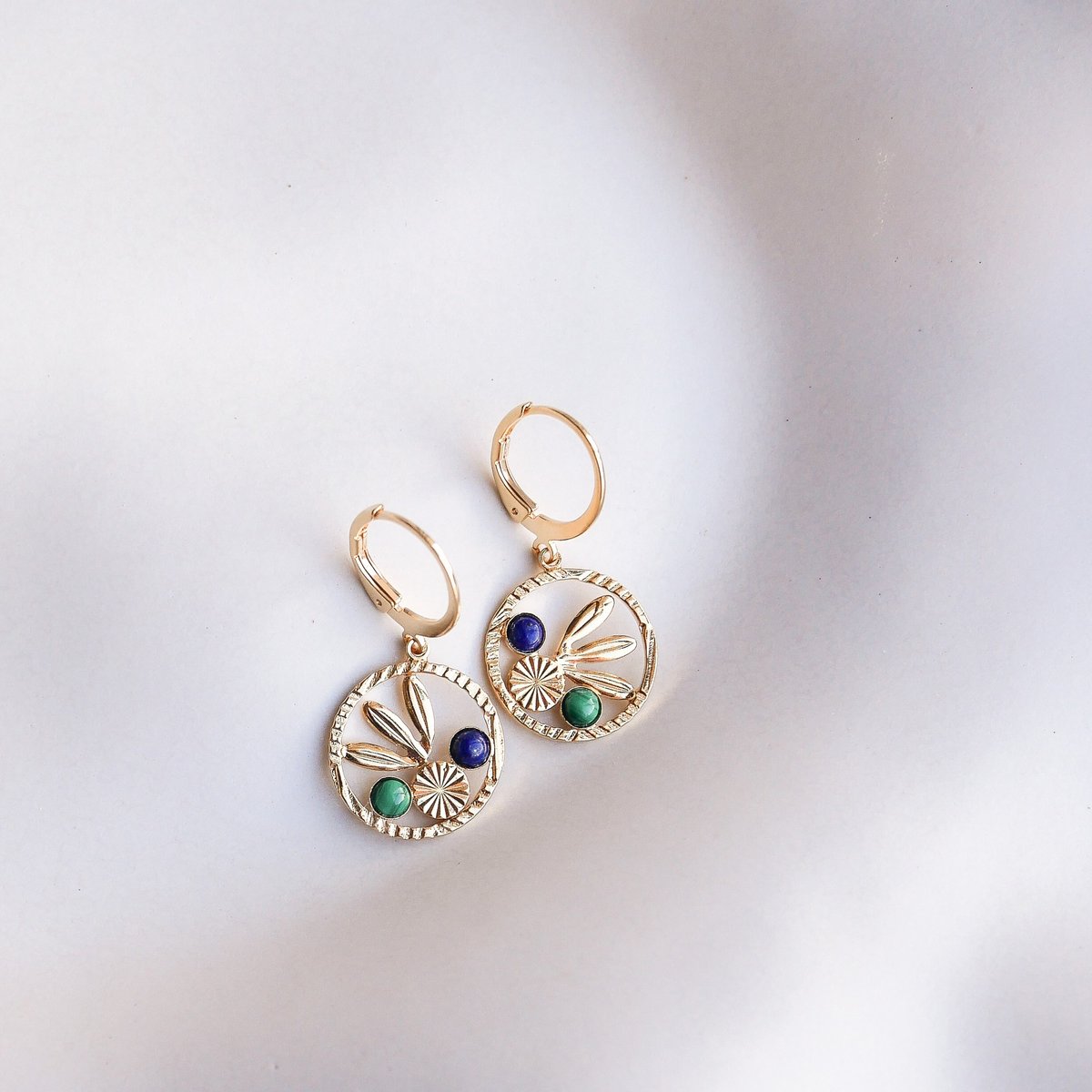 Image of Petites Boucles d'Oreilles COCO - Bleu/Vert